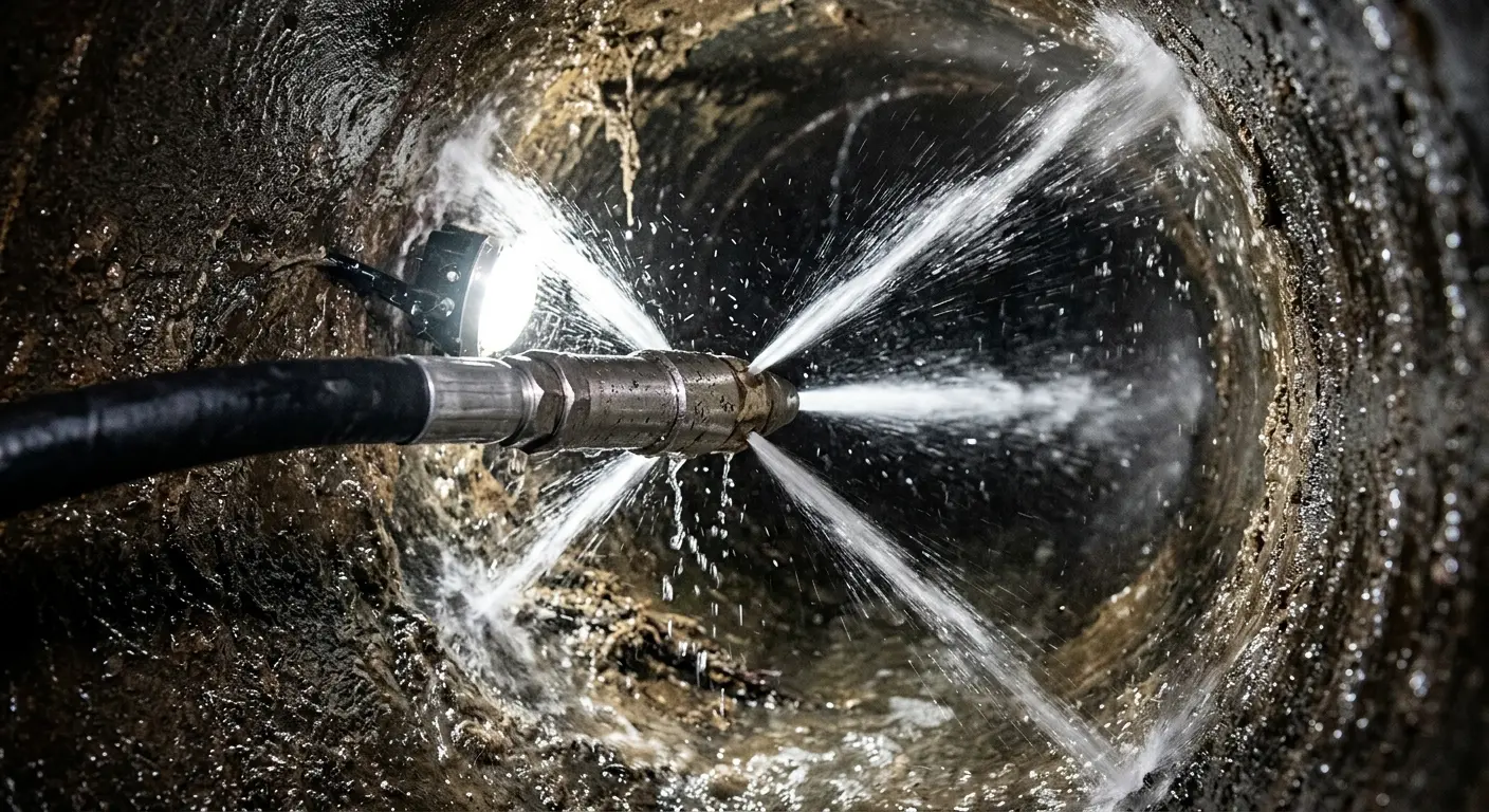 High-pressure hydro jetting nozzle cleaning sewer pipe for Sewer Cleanout in Aberdeen